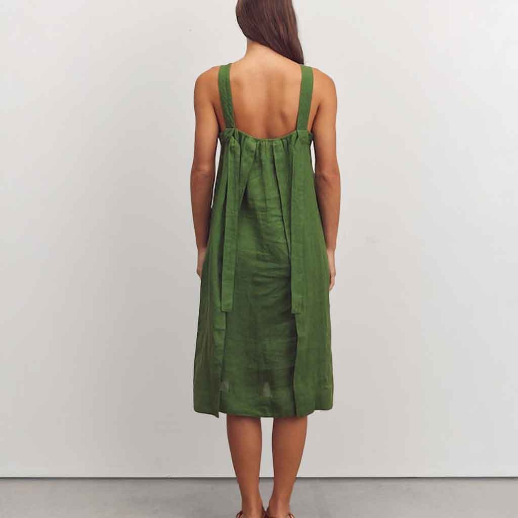 Back Tied Strap Dress - Green - re - souL