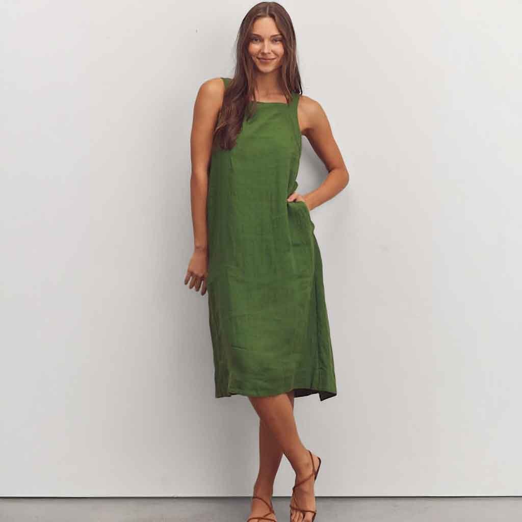 Back Tied Strap Dress - Green Back Tied Strap Dress - Green