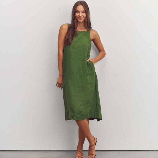 Back Tied Strap Dress - Green - re - souL