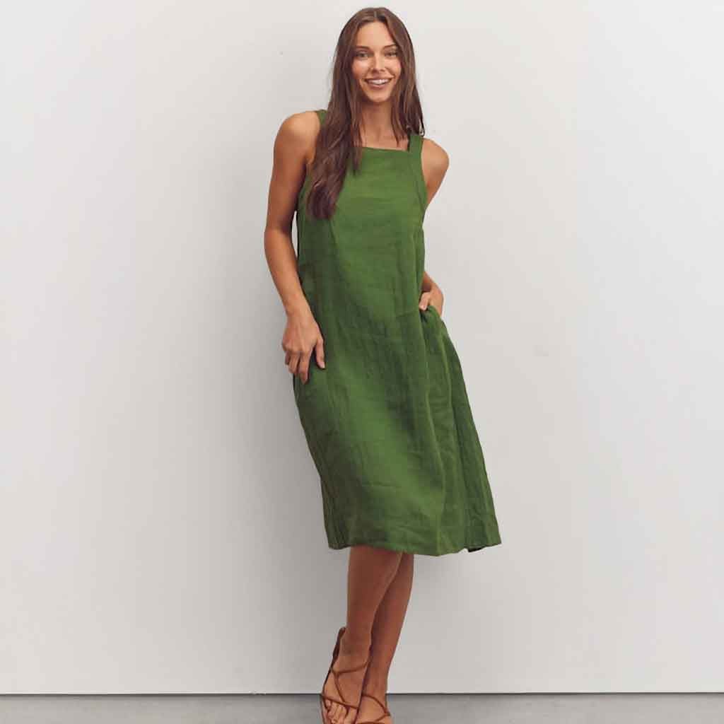 Back Tied Strap Dress - Green - re - souL