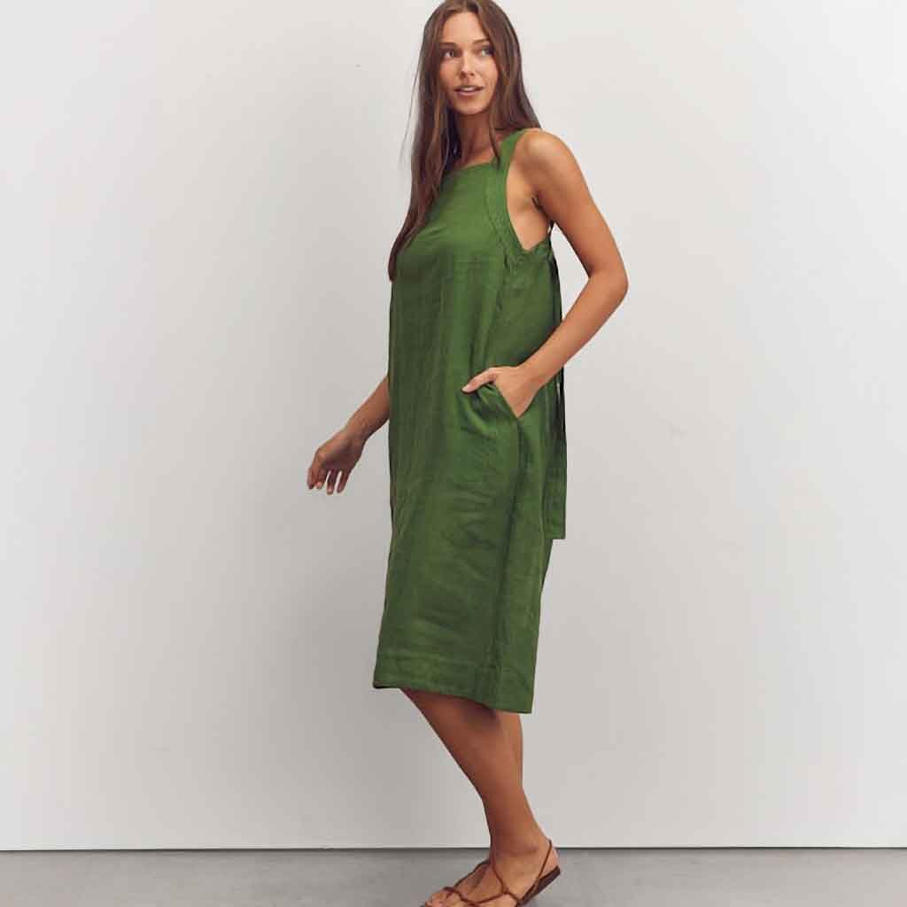 Back Tied Strap Dress - Green - re - souL