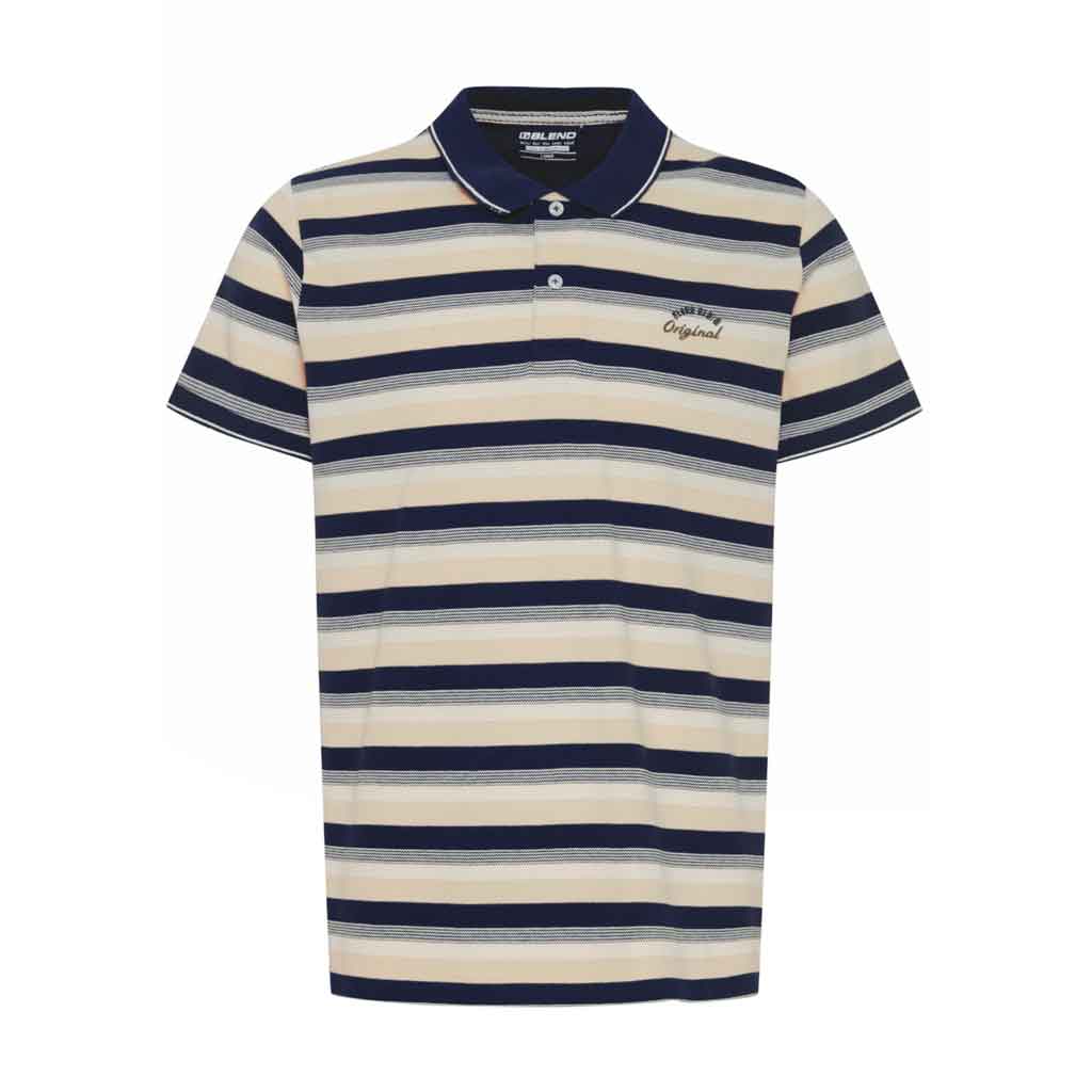 Blend Crockery Polo - Navy/Beige Stripe - re-souL