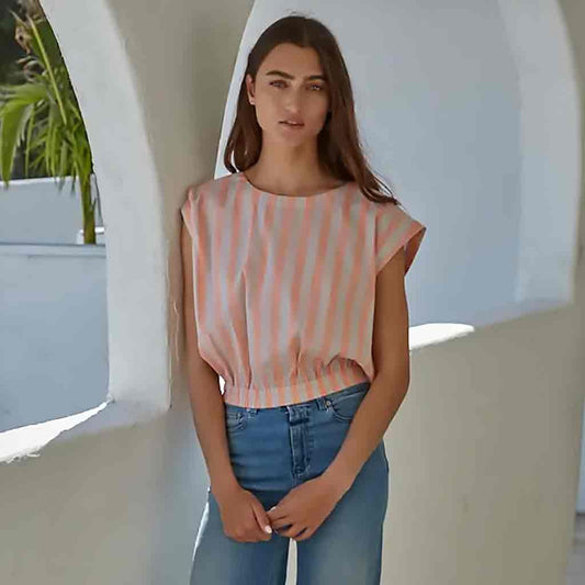 By Together Sun Stripe Top - Coral - re-souL