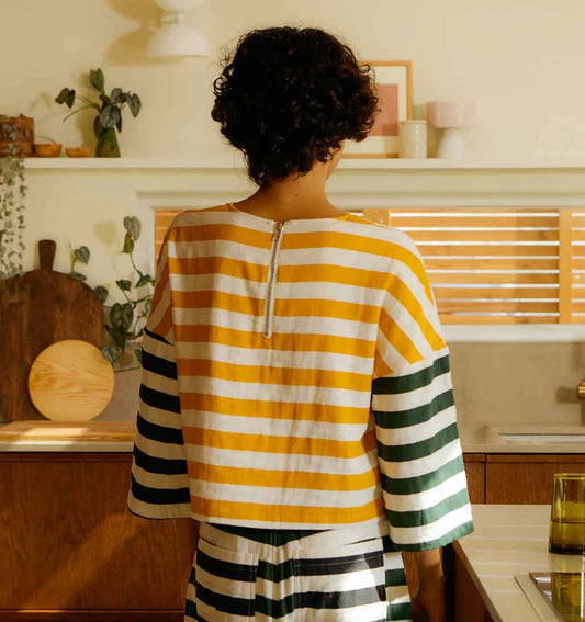 Carr Color Block Striped Top - Yellow/Navy - re - souL