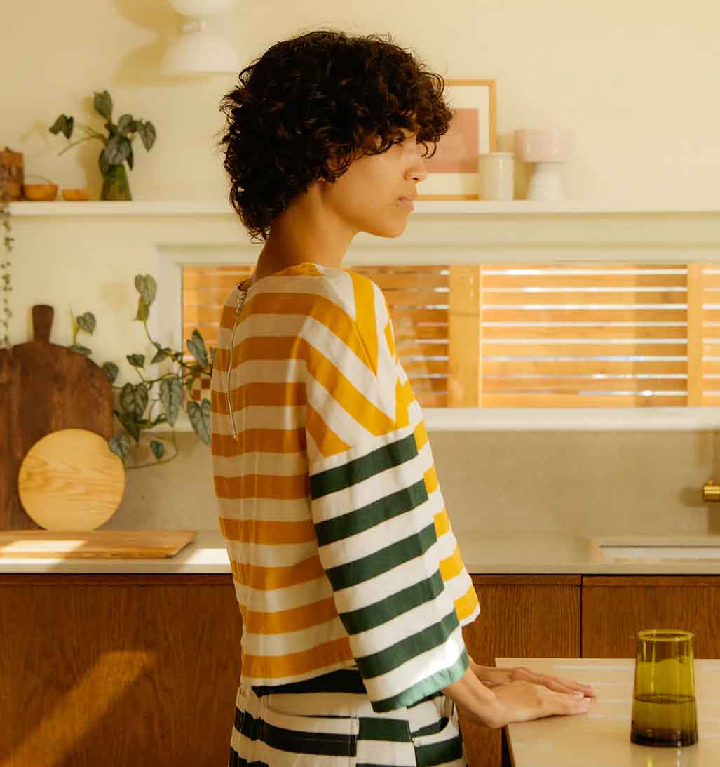 Carr Color Block Striped Top - Yellow/Navy - re - souL