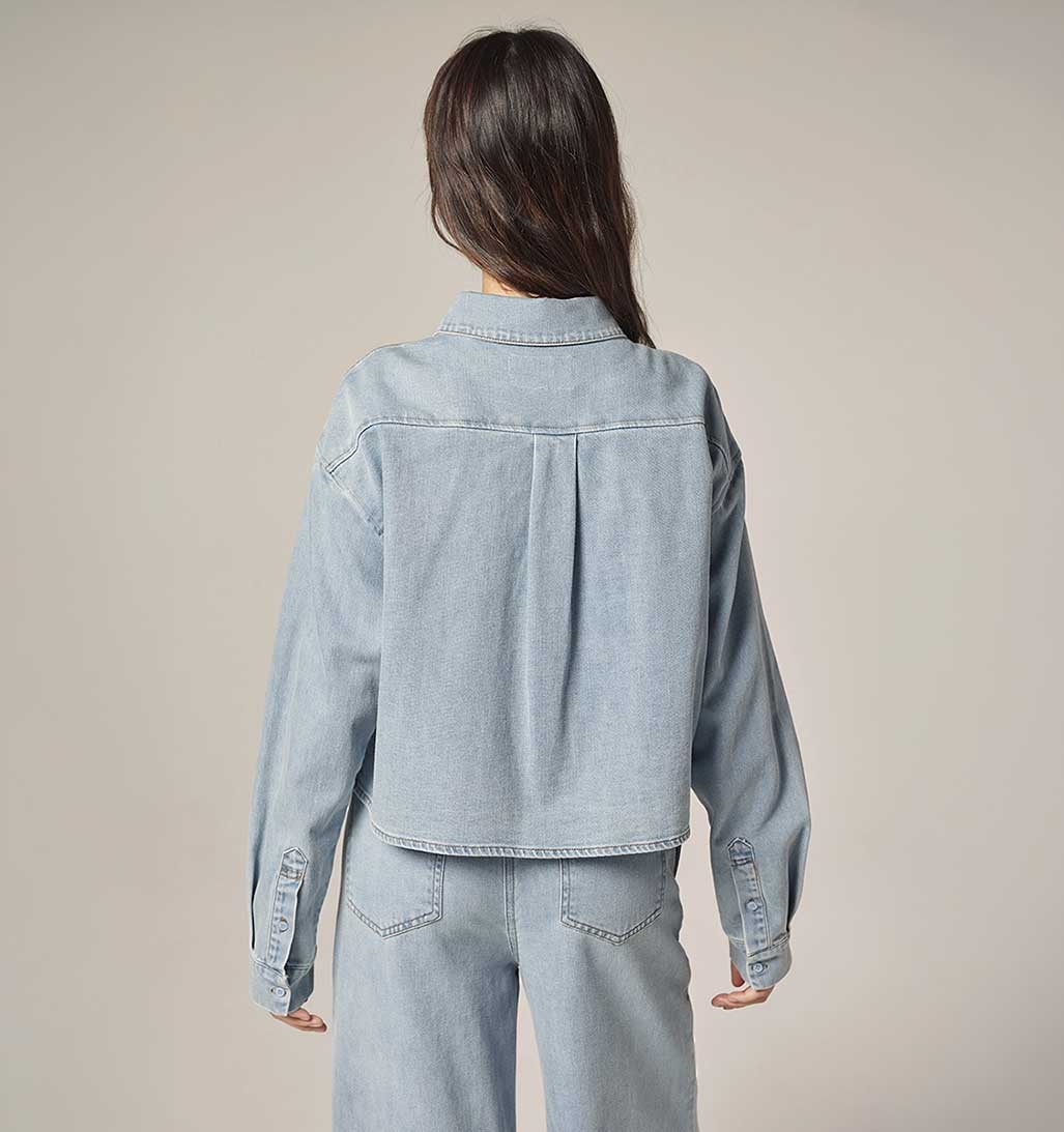 Cropped Denim Shirt - Light Wash Blue - re - souL