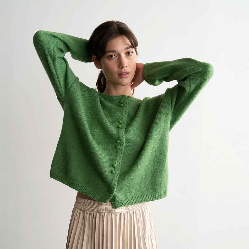 Double Button Cardigan - Green - re - souL