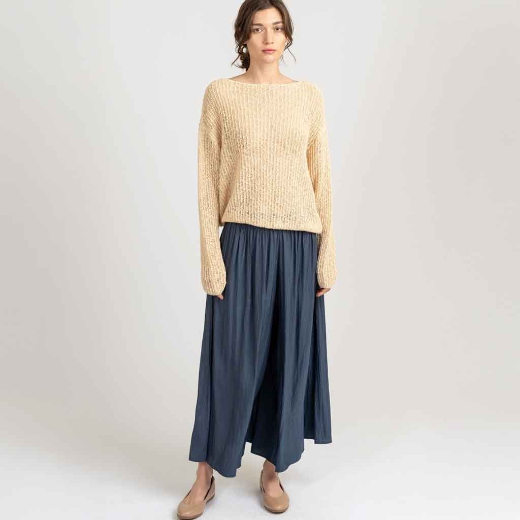 Flowy Wide Leg Palazzo Pants - Navy - re - souL