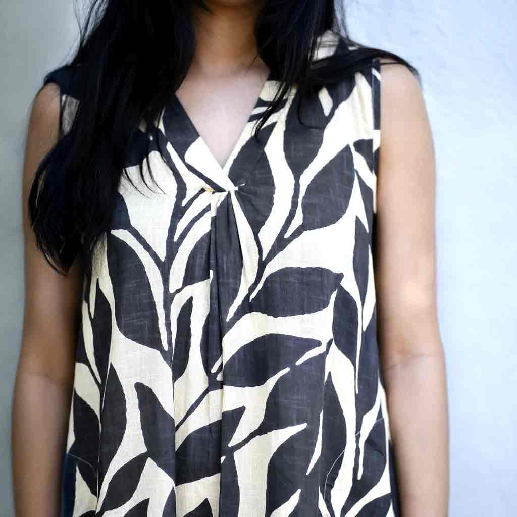 Ingrid Cotton Leaf Dress - Cream/Charcoal - re - souL