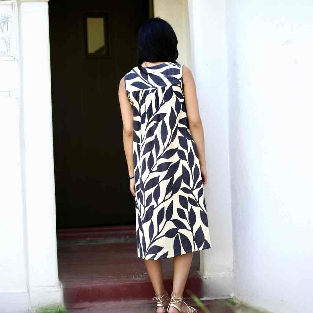 Ingrid Cotton Leaf Dress - Cream/Charcoal - re - souL
