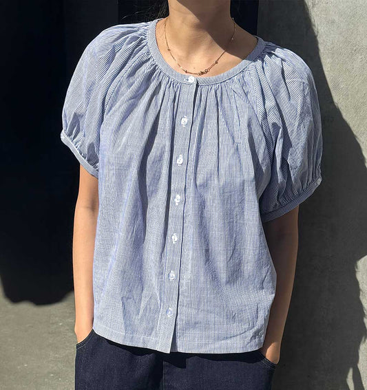 LBS Emily Short Sleeve Blouse - Blue Stripe - re - souL