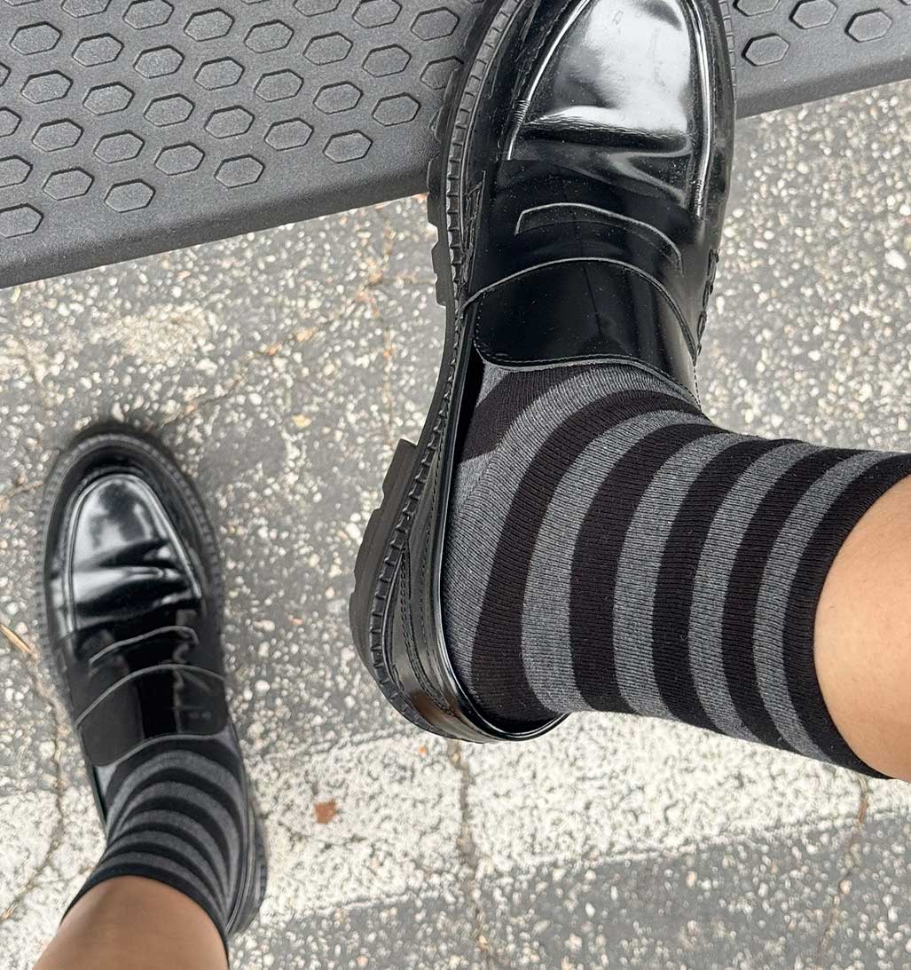LBS Wally Socks - Wide Charcoal Stripes - re - souL
