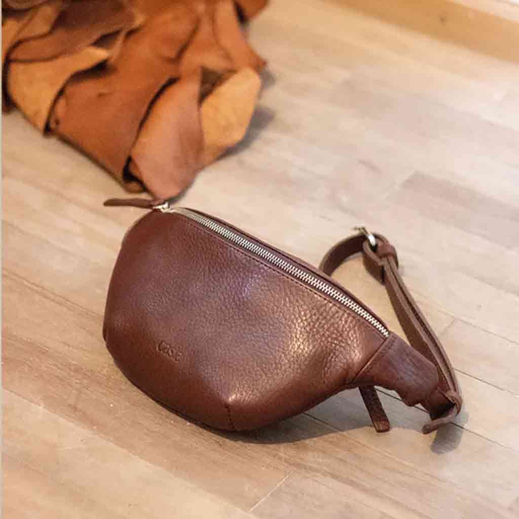 Leather Fanny Pack Sling Bag - Brown - re - souL