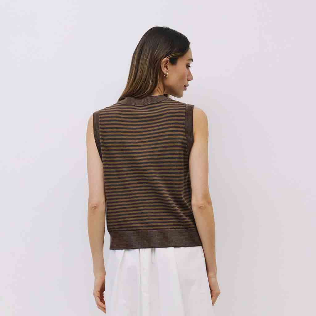 Leon Sleeveless Knit Top - Brown/Navy - re - souL