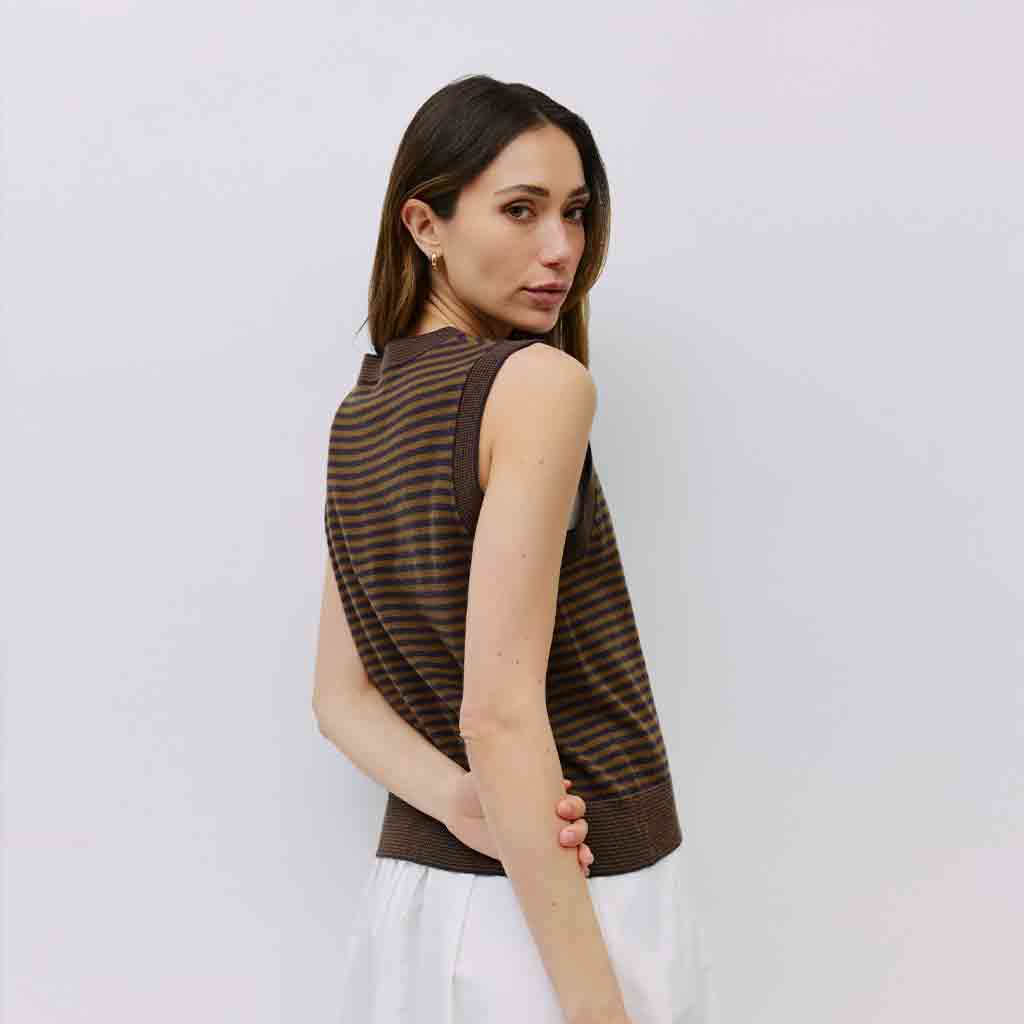 Leon Sleeveless Knit Top - Brown/Navy - re - souL