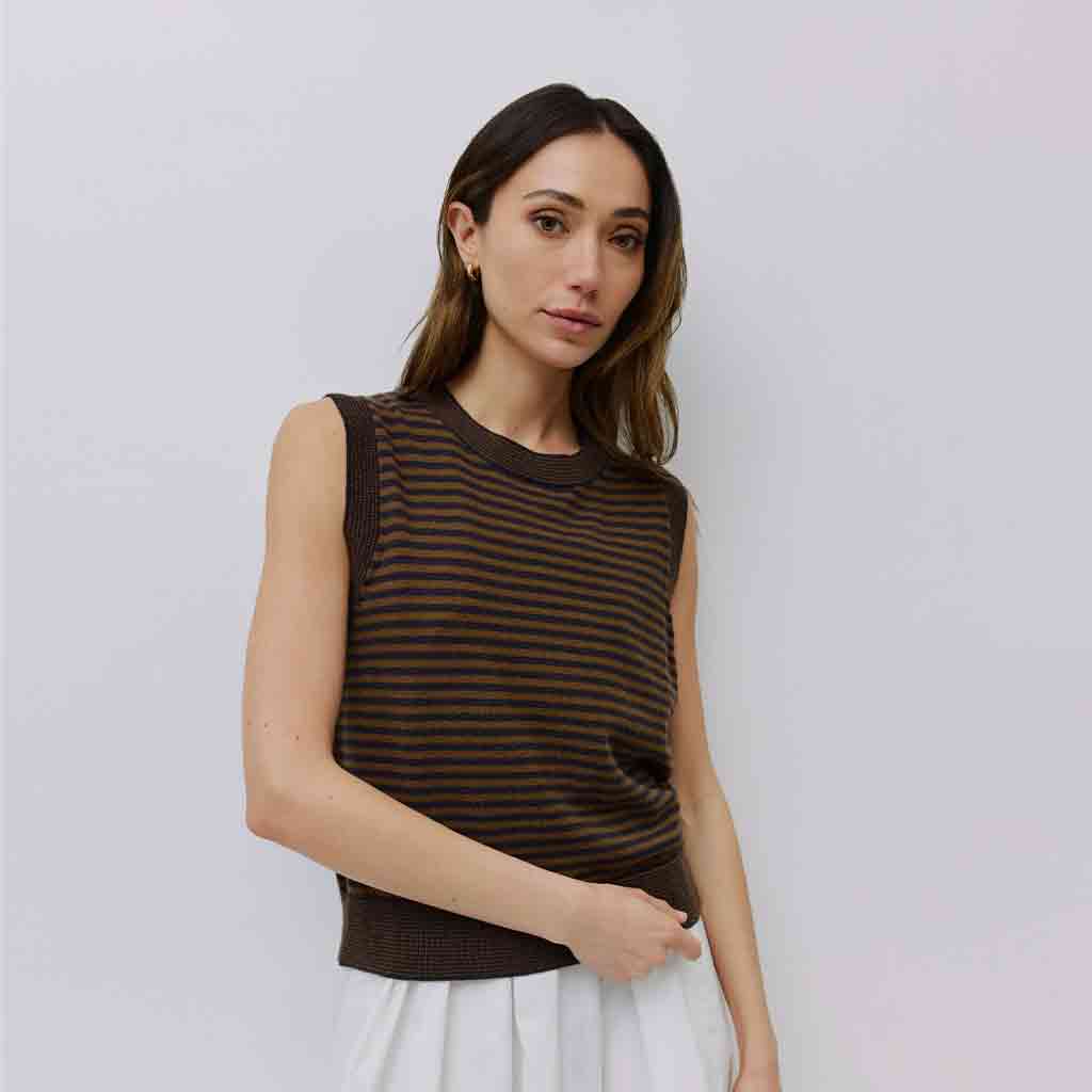 Leon Sleeveless Knit Top - Brown/Navy - re - souL