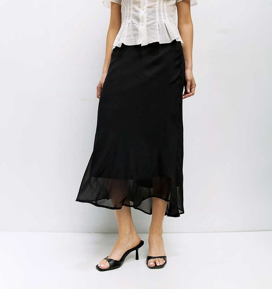 Lizzy Sheer Midi Skirt - Black - re - souL