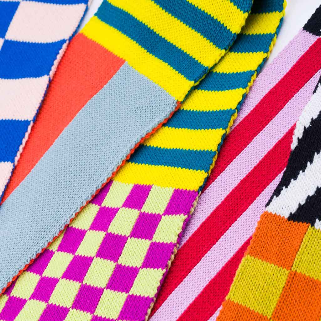 Pattern Patch Skinny Knit Scarf - Rainbow - re - souL