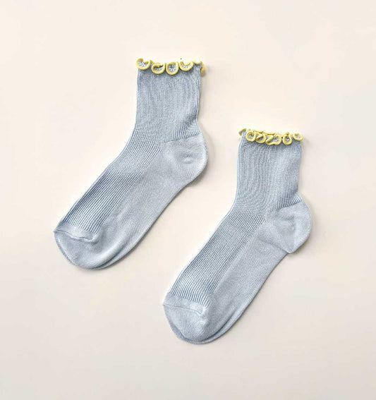 Petite Ruffled Modal Socks - Baby Blue/Butter - re - souL
