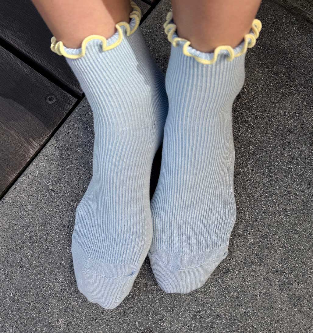 Petite Ruffled Modal Socks - Baby Blue/Butter - re - souL