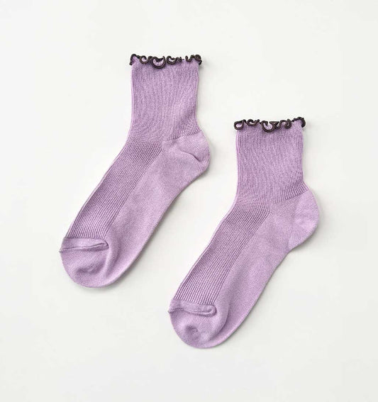 Petite Ruffled Modal Socks - Lilac/Brown - re - souL