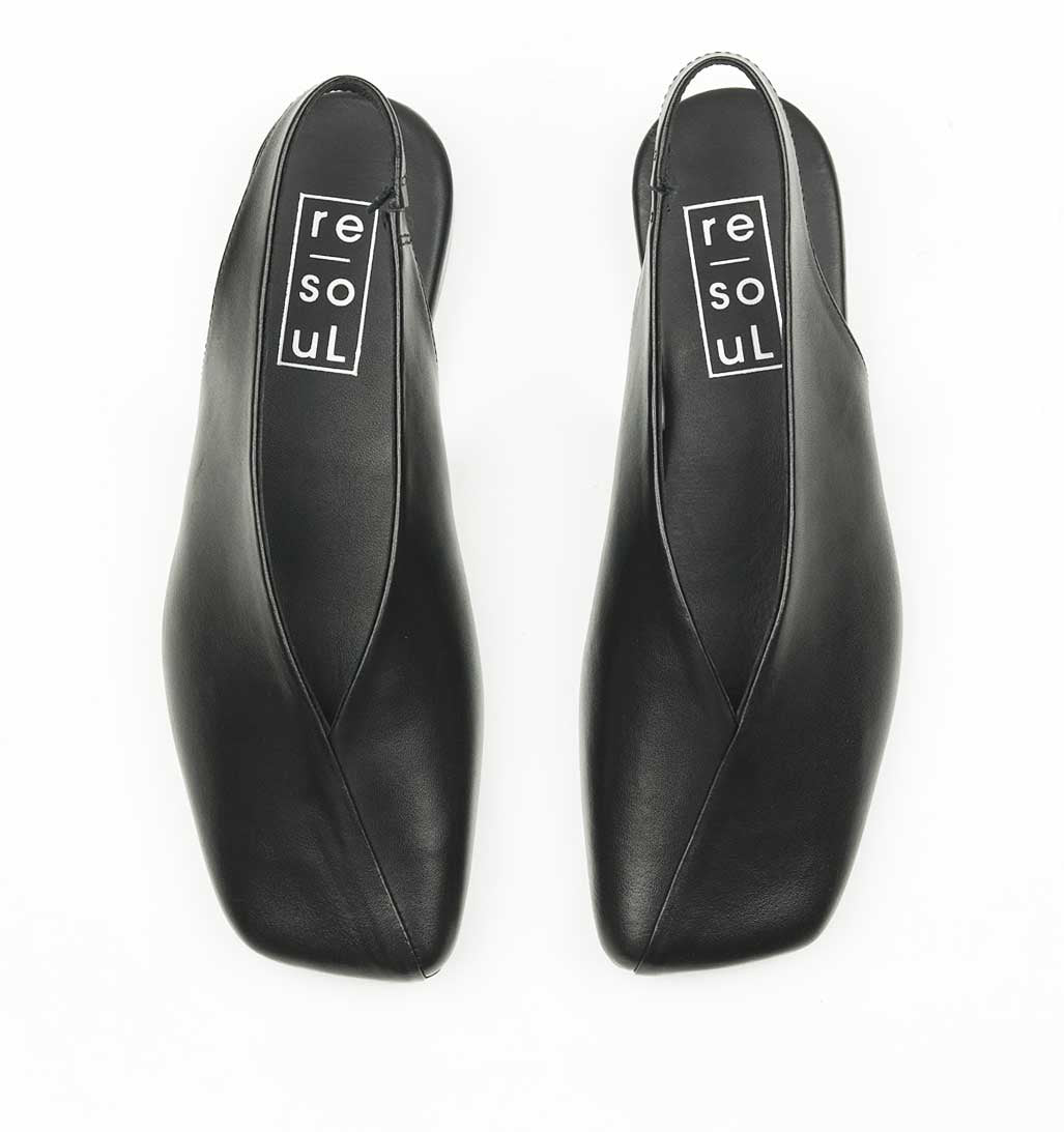 Mia Slingback Flat - Black Leather