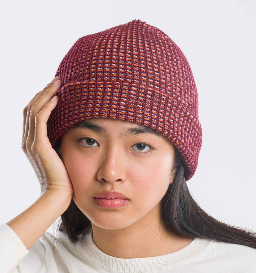 Simple Grid Knit Beanie - Wine Red - re - souL