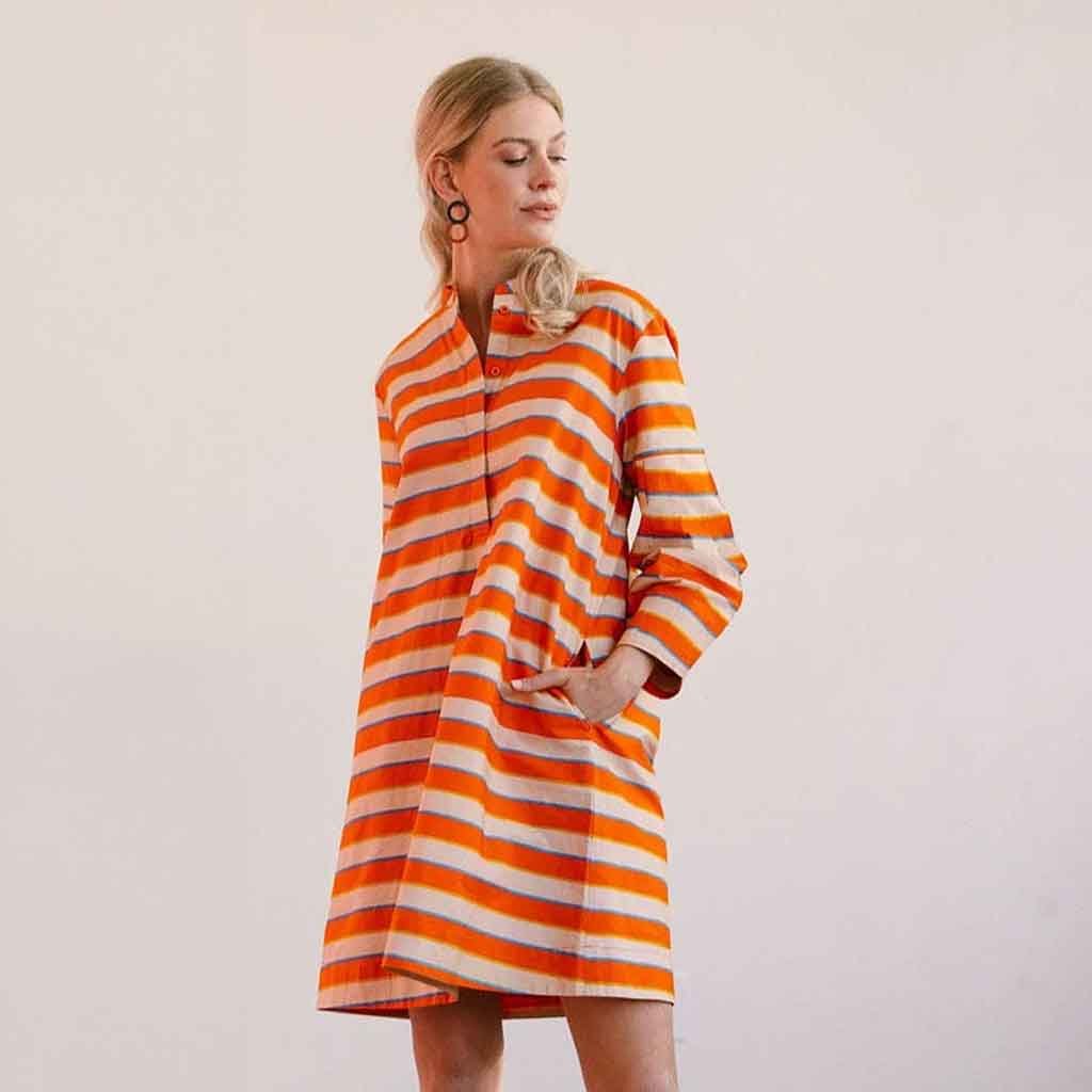 Sunshine Tienda Hidalgo Stripe Milly Dress - Coral - re - souL