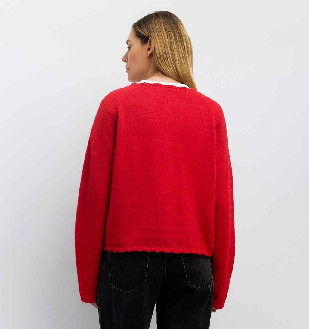 Tiffany Cardigan - Scallop Edge Red - re - souL