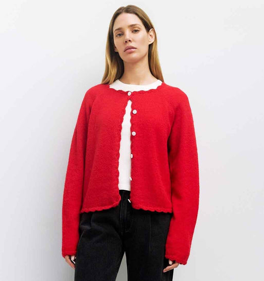 Tiffany Cardigan - Scallop Edge Red - re - souL