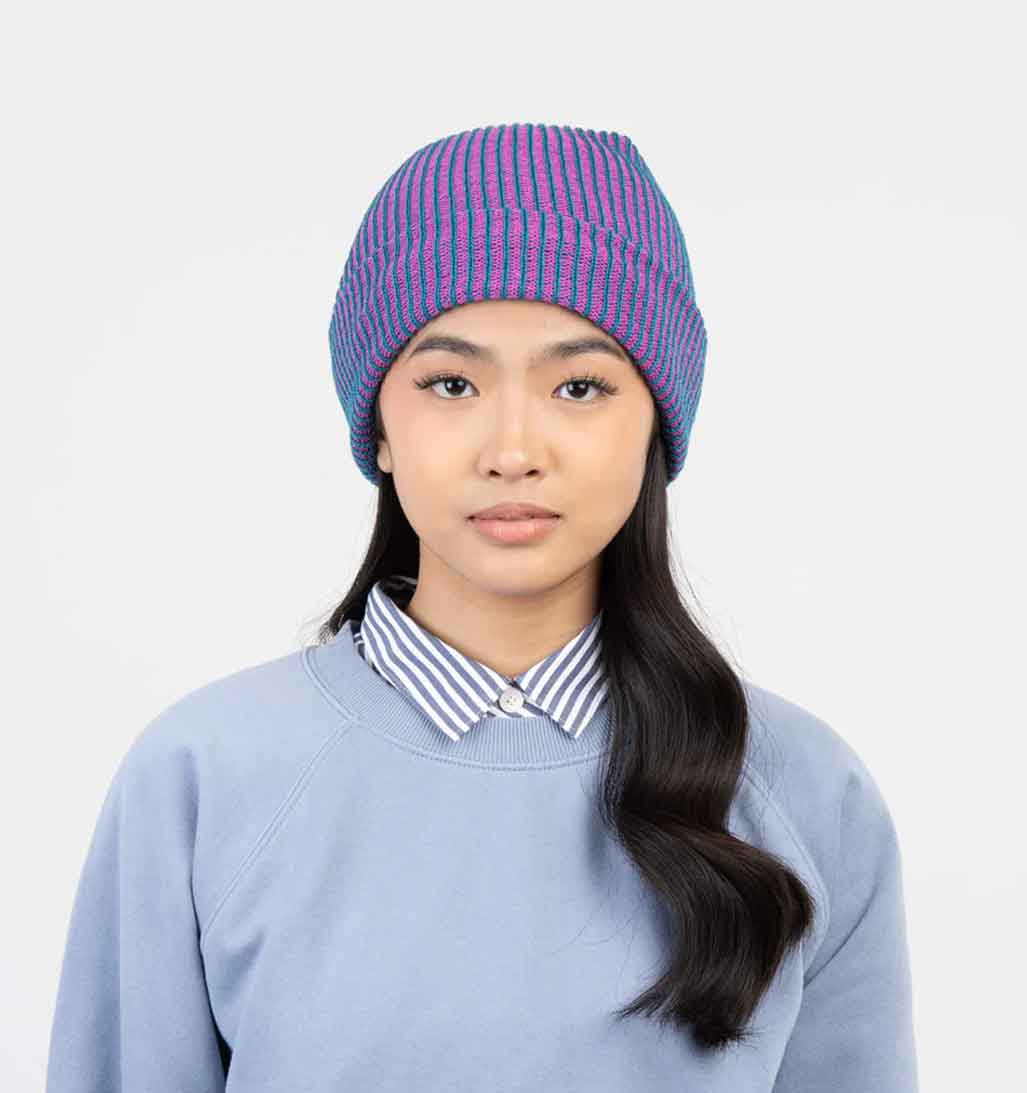 Verloop Simple Rib Beanie - Teal/Magenta - re - souL