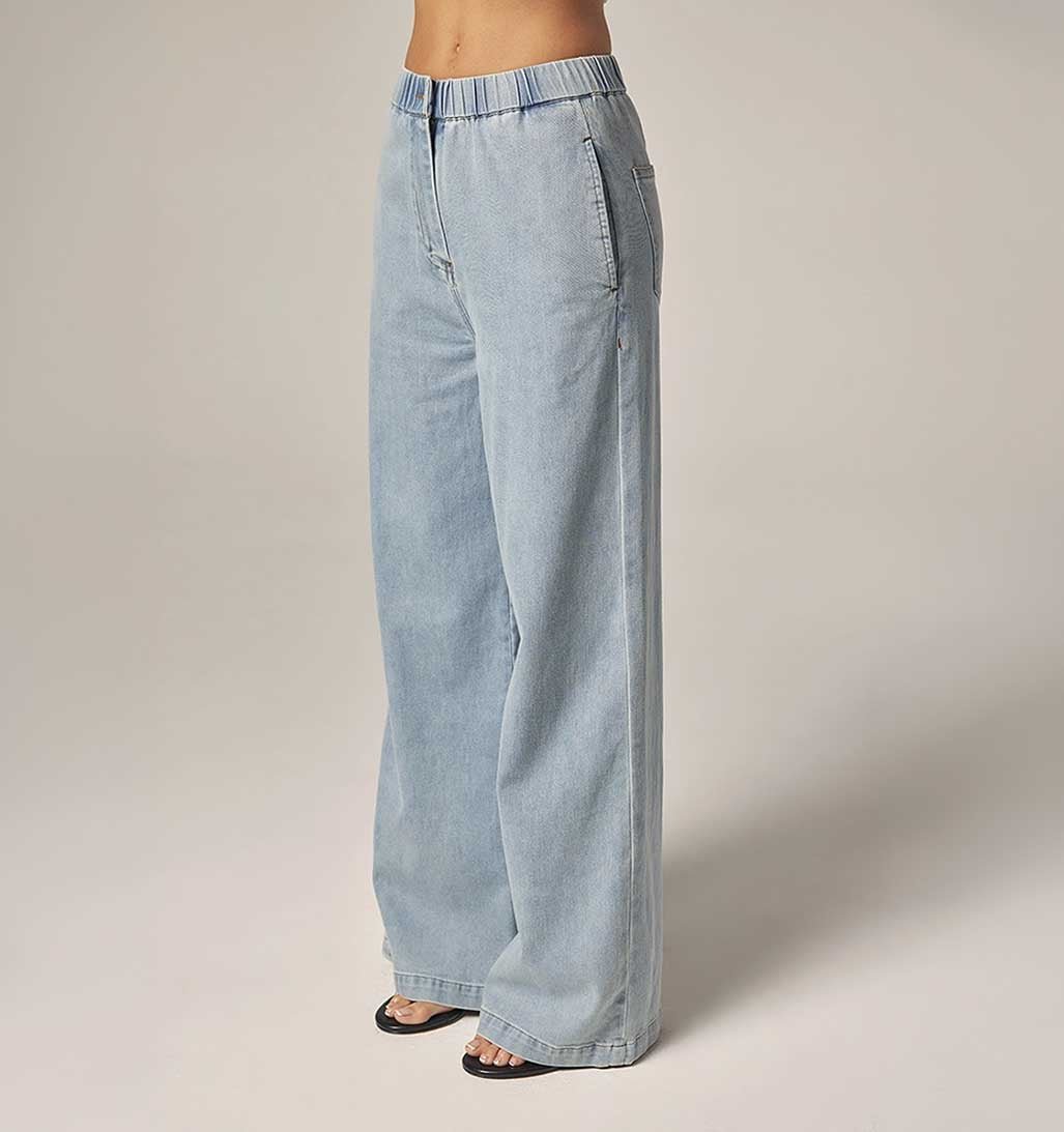 Wide Leg Denim Pants - Light Wash Blue - re - souL