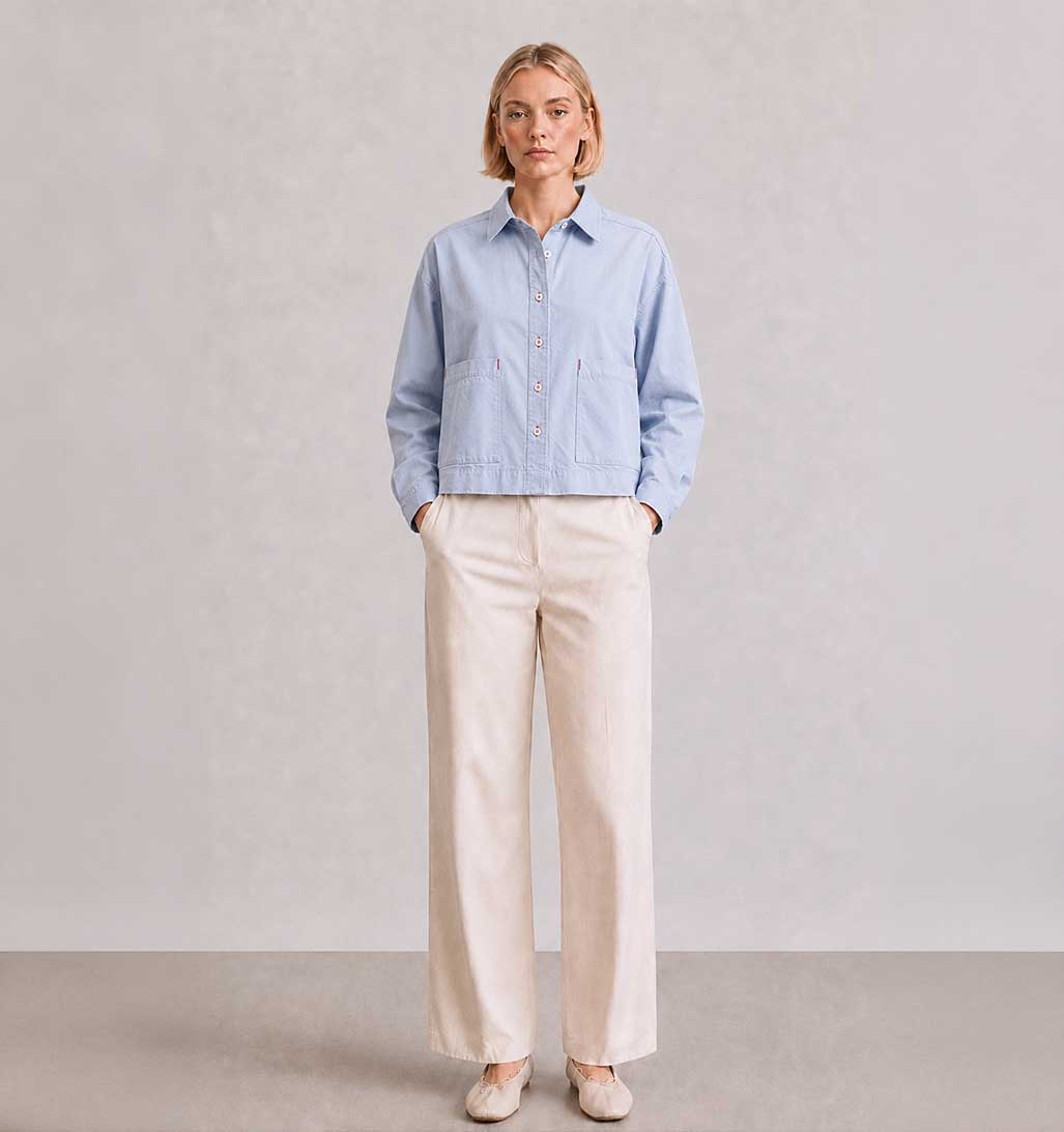 Relaxed Fit Cropped Collared Shirt