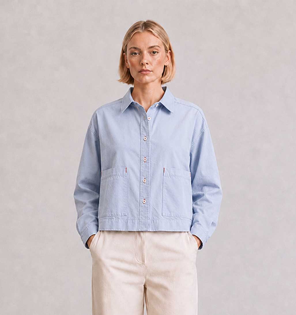 Relaxed Fit Cropped Collared Shirt