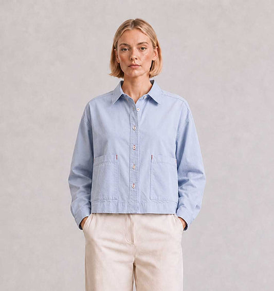 Relaxed Fit Cropped Collared Shirt