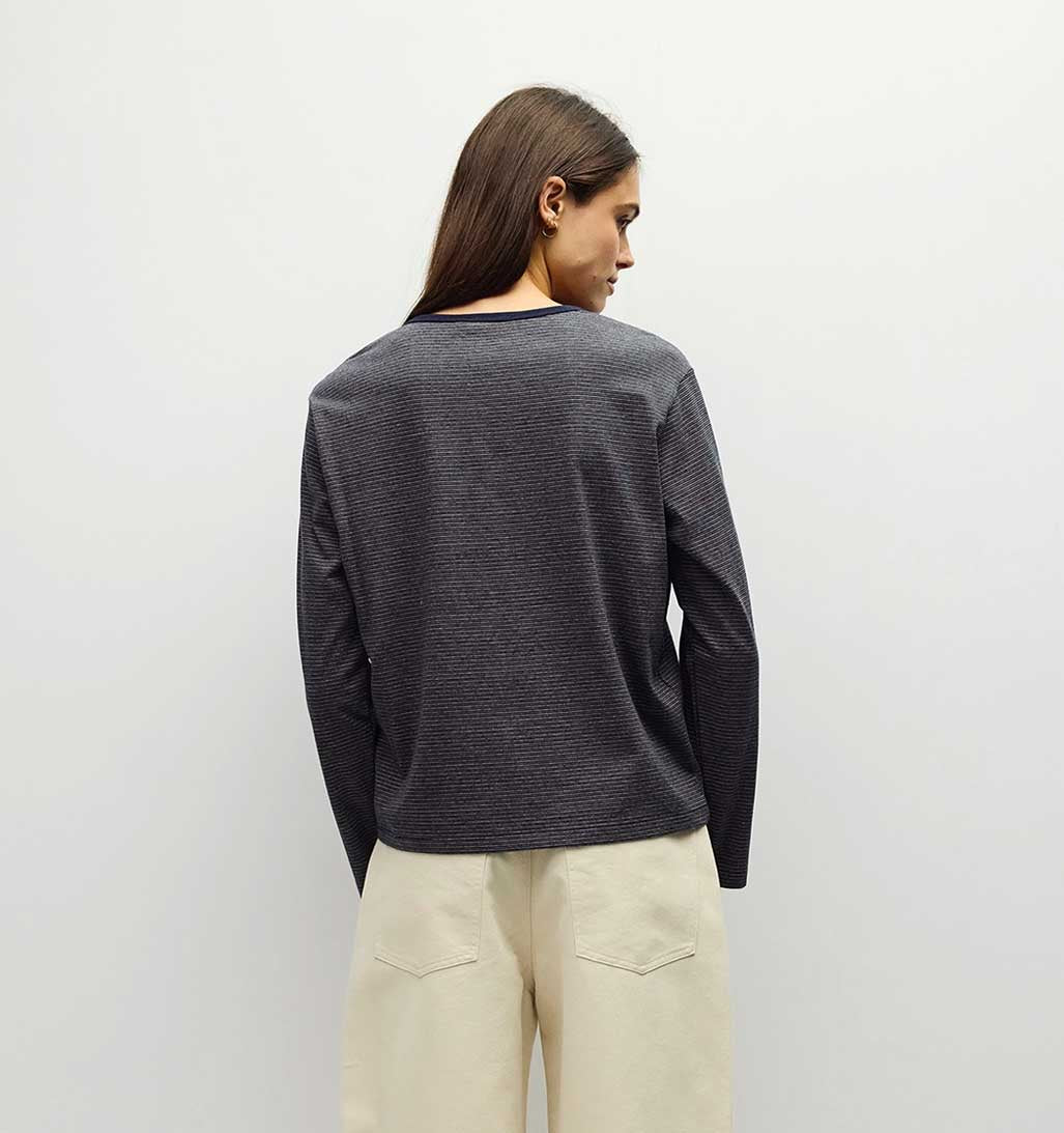 Jayleen Long Sleeve Striped Top - Charcoal/Navy/Pink