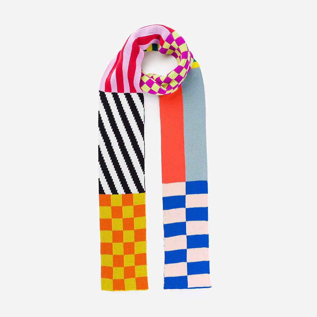 Pattern Patch Skinny Knit Scarf - Rainbow