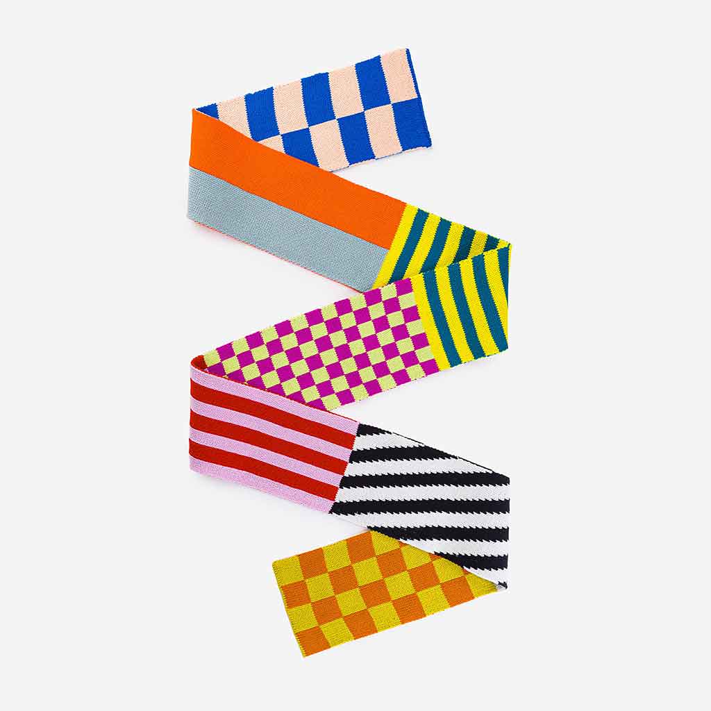 Pattern Patch Skinny Knit Scarf - Rainbow