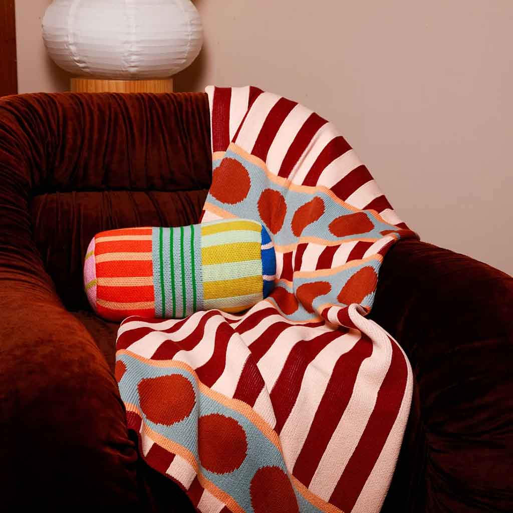 Stripe Dot Throw - Ruby