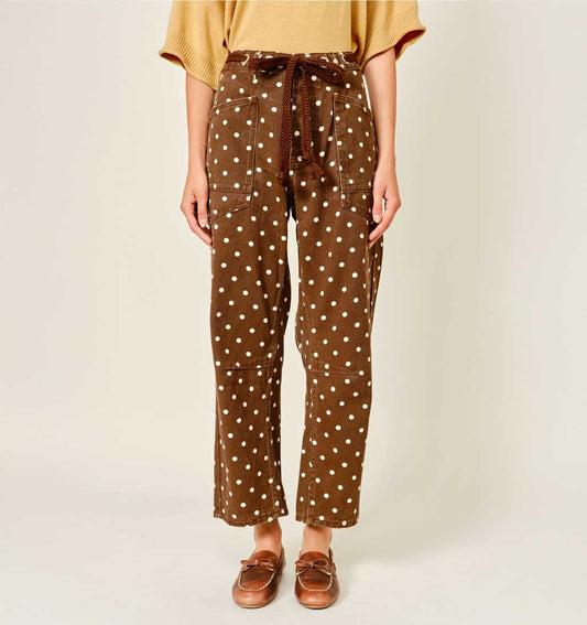 Polka Dot Barrel Pants _ Brown