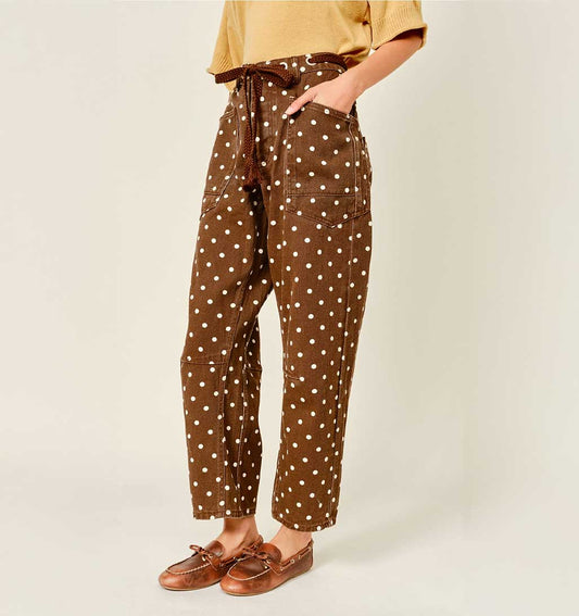 Polka Dot Barrel Pants _ Brown