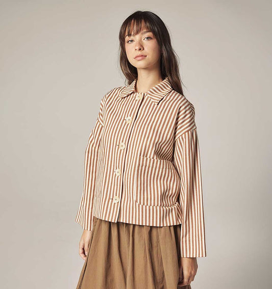 Amente Stripe Button Down Jacket - Cream/Brown - re - souL
