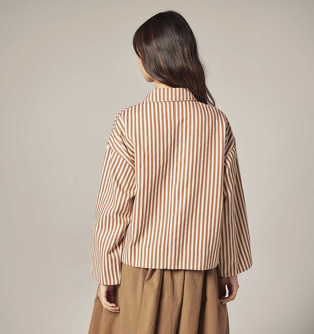 Amente Stripe Button Down Jacket - Cream/Brown - re - souL