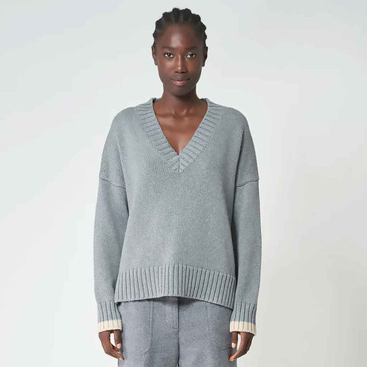 Berf V - Neck Sweater - Grey/Beige - re - souL