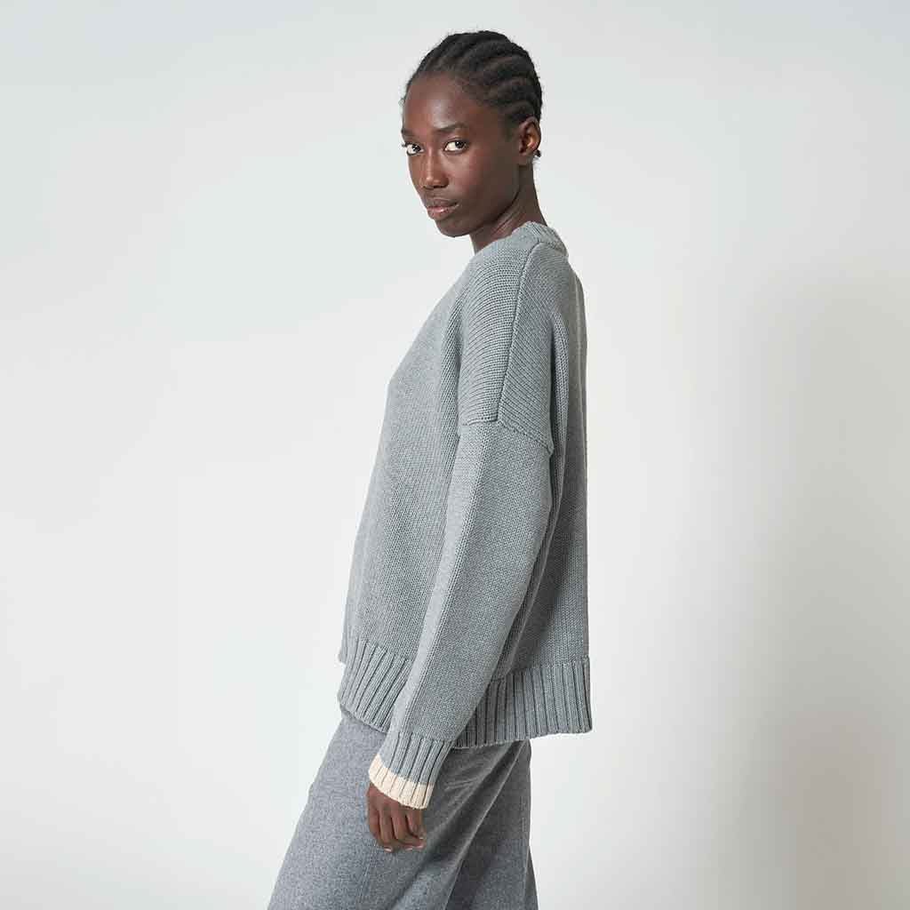 Berf V - Neck Sweater - Grey/Beige - re - souL