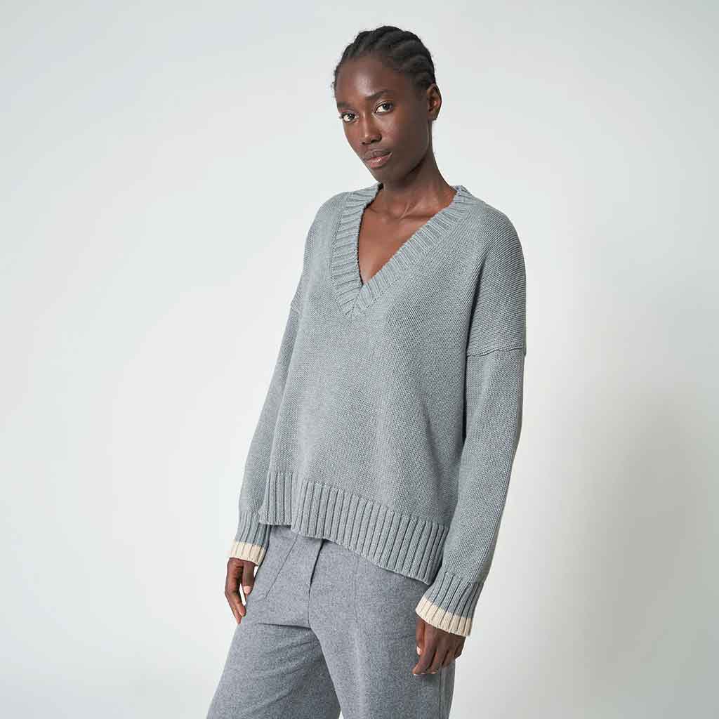 Berf V - Neck Sweater - Grey/Beige - re - souL