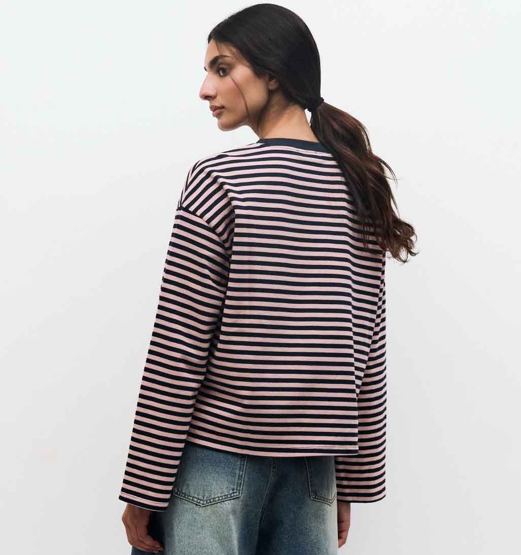 Callahan Striped Long Sleeve - Navy/Pink - re - souL