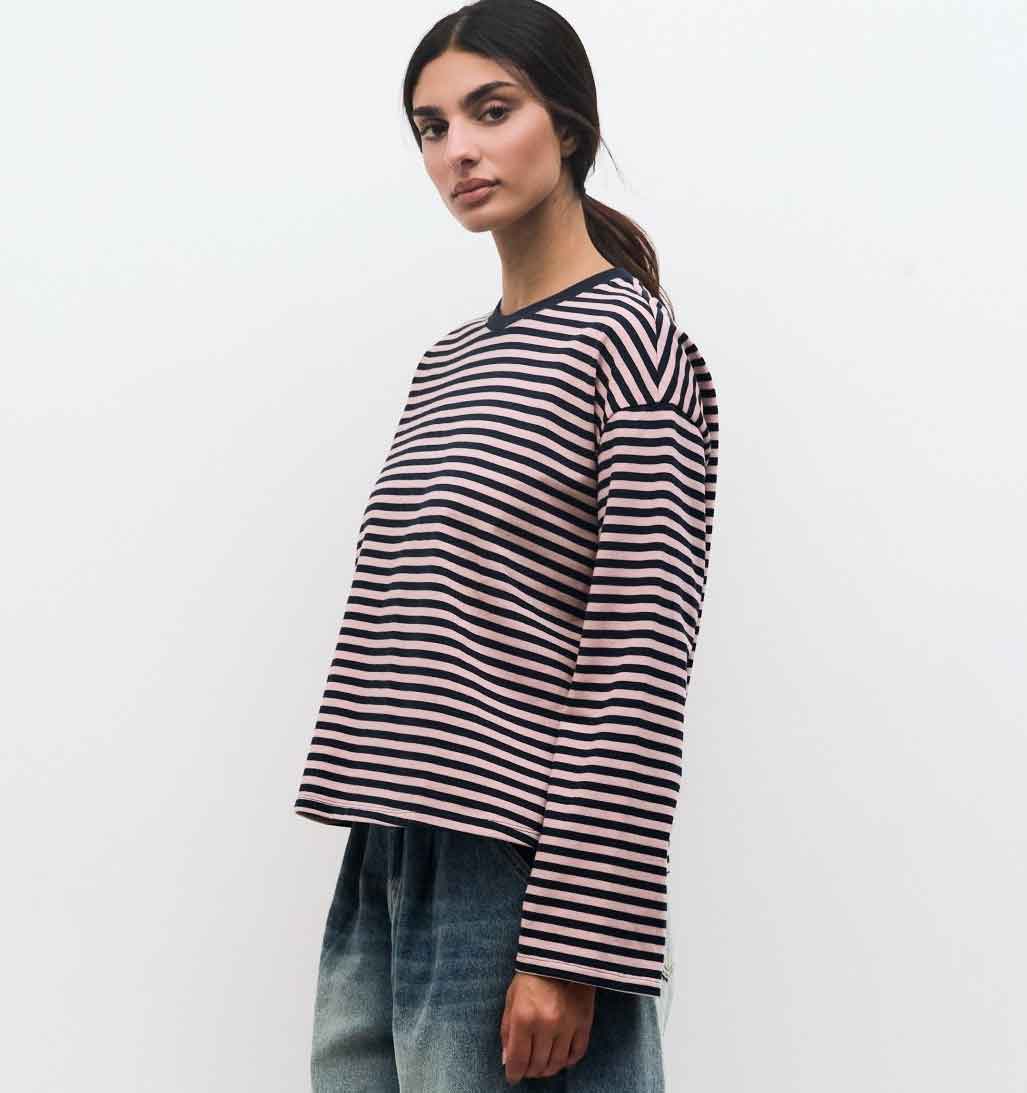 Callahan Striped Long Sleeve - Navy/Pink - re - souL