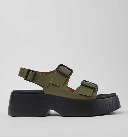 Camper Tasha Buckle Platform Sandal - Green - re - souL