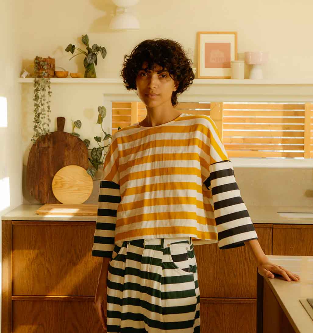 Carr Color Block Striped Top - Yellow/Navy - re - souL
